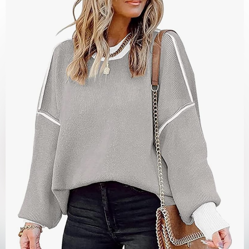 Etcyy Oversized Crewneck Batwing Long Sleeve Gray Knit Jumper Size Large